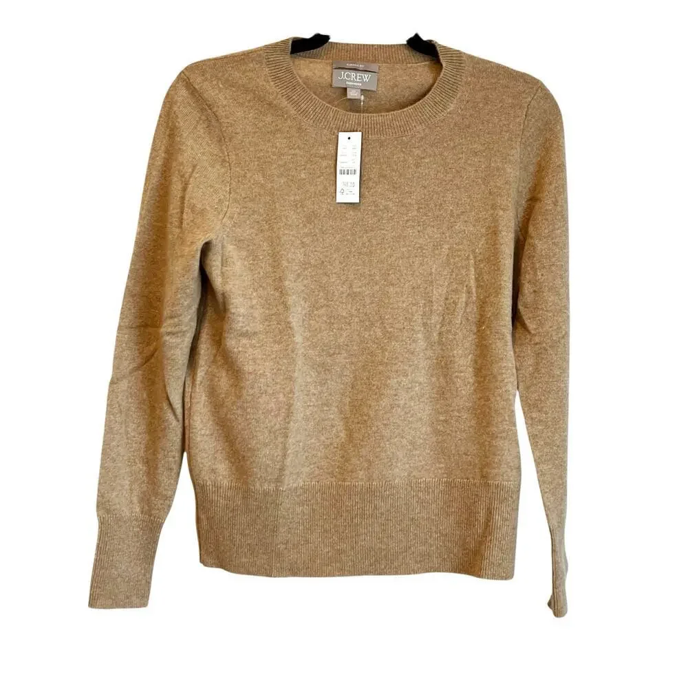 J. Crew Women's Cashmere Classic-Fit Crewneck Sweater Heather Camel Size XS NWT